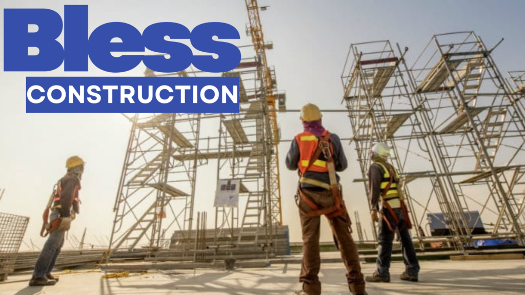 Infrastructure construction project showing road development, heavy machinery, and modern engineering work by Blessconstruction.